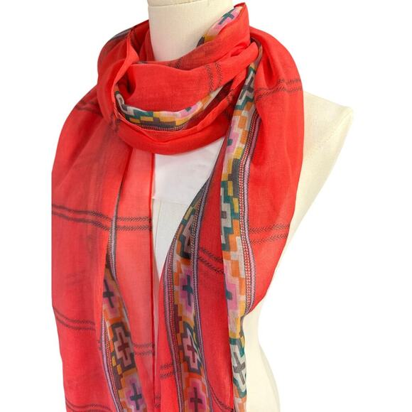 Women’s J.Crew Polyester Red Checkered Scarf OSFA - Picture 2 of 4